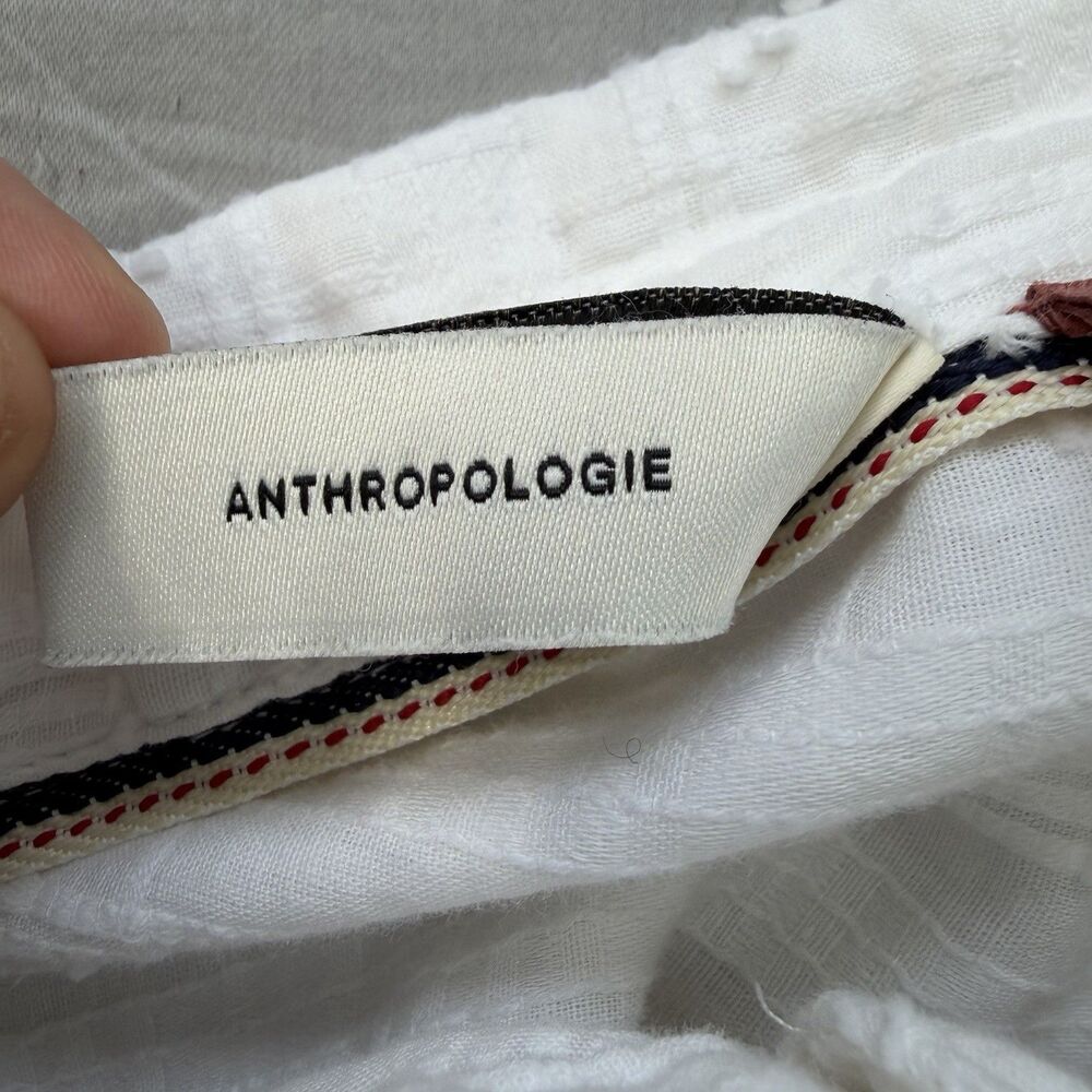 PILCRO Anthropologie Theresa Laced Back Button Up SMALL White Top Textured Boho - Picture 11 of 14